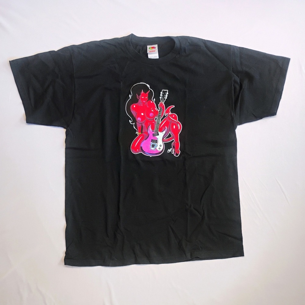 COOP Devil Girl Rock Guitar T-Shirt Black Lowbrow Hot Rod Graphic Tee VTG XL Y2k